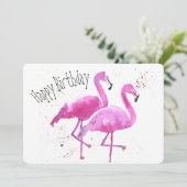 Whimsical, Flamant rose plat carte d'anniversaire (Debout devant)