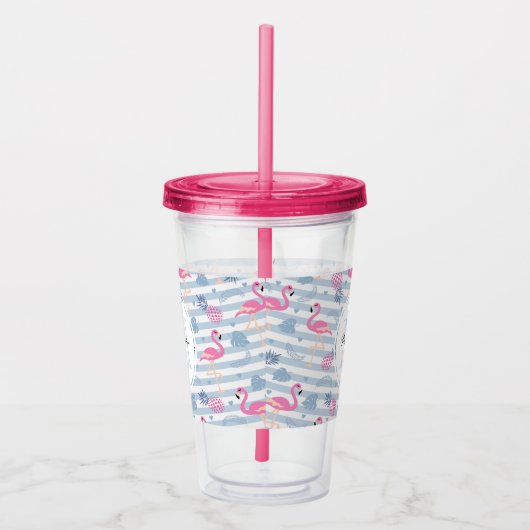 Whimsical Flamingo & Pineapple Pattern Acryl Drinkbeker (Rechts)