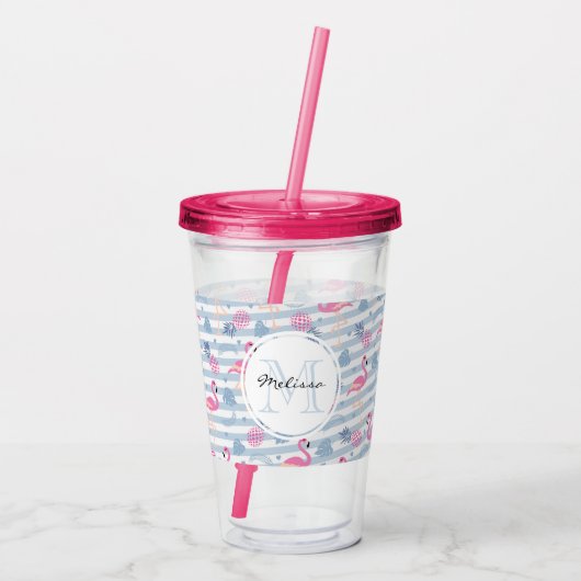 Whimsical Flamingo & Pineapple Pattern Acryl Drinkbeker (Achterkant)