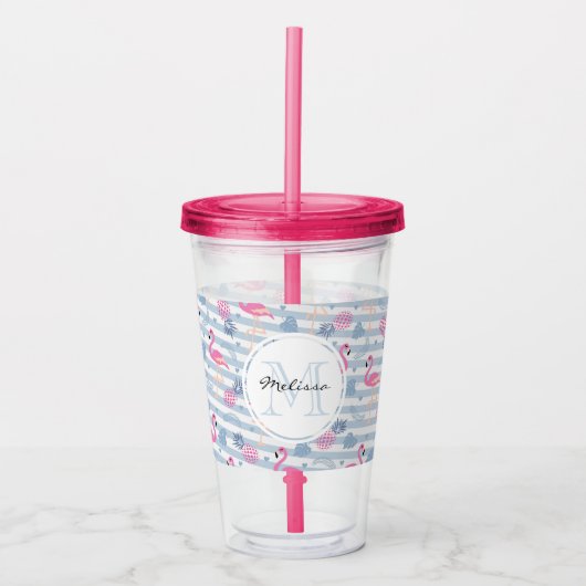 Whimsical Flamingo & Pineapple Pattern Acryl Drinkbeker (Voorkant)