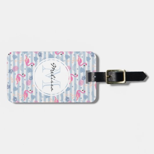 Whimsical Flamingo & Pineapple Pattern Bagagelabel (Voorkant horizontaal)