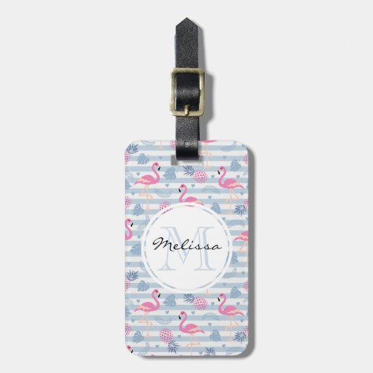 Whimsical Flamingo & Pineapple Pattern Bagagelabel (Voorkant verticaal)