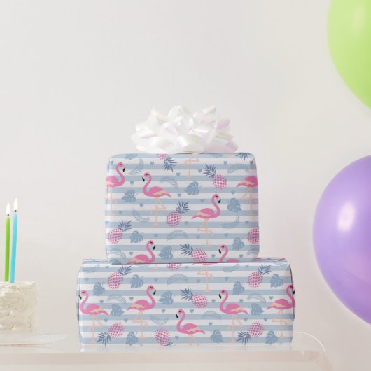 Whimsical Flamingo & Pineapple Pattern Cadeaupapier (Feestgeschenken)
