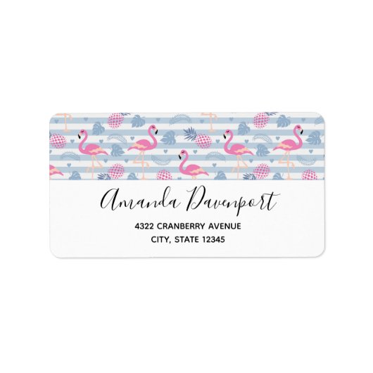 Whimsical Flamingo & Pineapple Pattern Etiket (Voorkant)