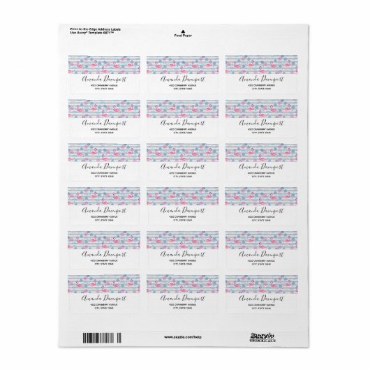 Whimsical Flamingo & Pineapple Pattern Etiket (Full Sheet)