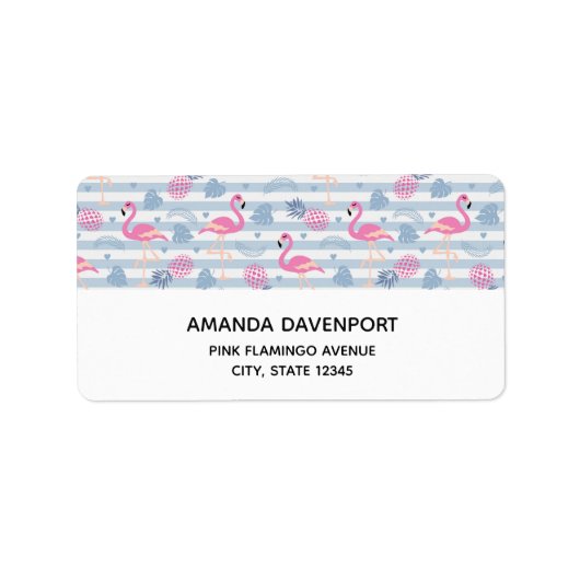 Whimsical Flamingo & Pineapple Pattern Etiket (Voorkant)