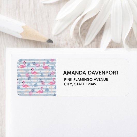 Whimsical Flamingo & Pineapple Pattern Etiket (Insitu)