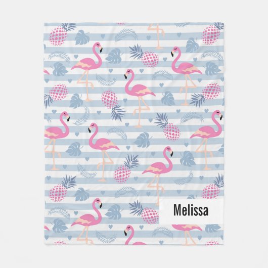 Whimsical Flamingo & Pineapple Pattern Fleece Deken (Voorkant)