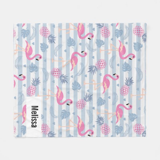 Whimsical Flamingo & Pineapple Pattern Fleece Deken (Voorkant (Horizontaal))