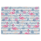 Whimsical Flamingo & Pineapple Pattern Groot Cadeauzakje (Voorkant)