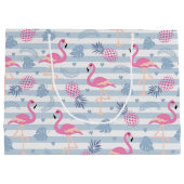 Whimsical Flamingo & Pineapple Pattern Groot Cadeauzakje (Achterkant)