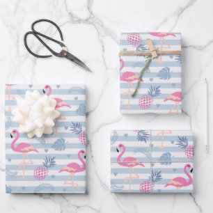 Whimsical Flamingo & Pineapple Pattern Inpakpapier Vel