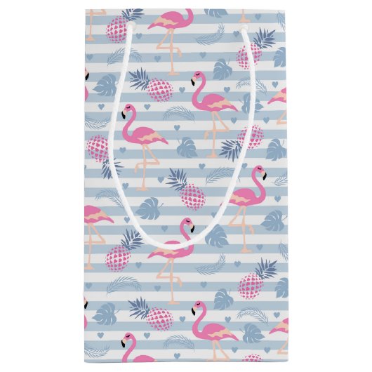 Whimsical Flamingo & Pineapple Pattern Klein Cadeauzakje (Achterkant)