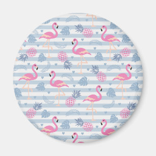 Whimsical Flamingo & Pineapple Pattern Magneet