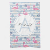 Whimsical Flamingo & Pineapple Pattern Monogram Theedoek (Verticaal)
