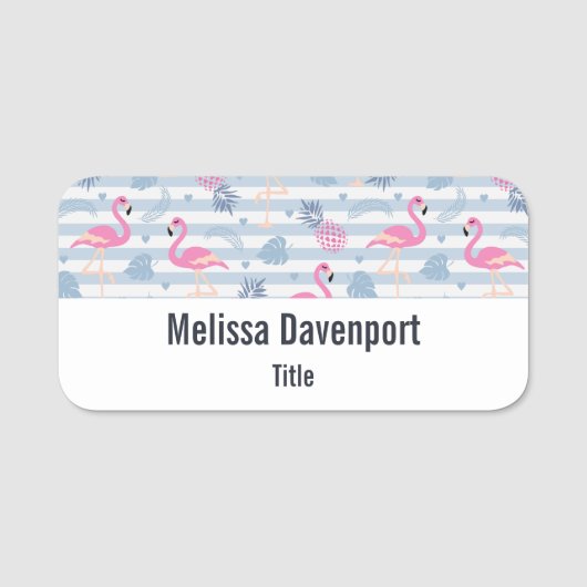 Whimsical Flamingo & Pineapple Pattern Naamplaatje (Voorkant)