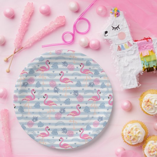 Whimsical Flamingo & Pineapple Pattern Papieren Bordje (Feest)