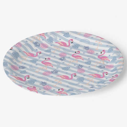 Whimsical Flamingo & Pineapple Pattern Papieren Bordje (Gekanteld)