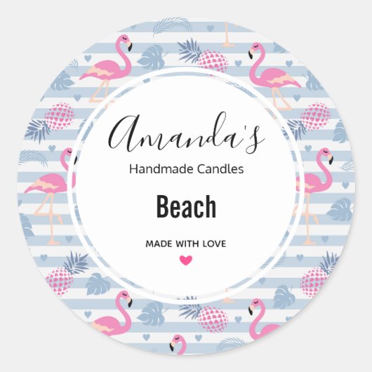 Whimsical Flamingo & Pineapple Pattern Ronde Sticker (Voorkant)