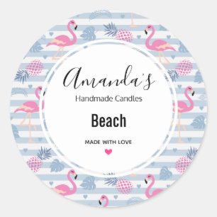 Whimsical Flamingo & Pineapple Pattern Ronde Sticker