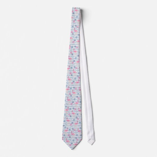Whimsical Flamingo & Pineapple Pattern Stropdas (Voorkant)