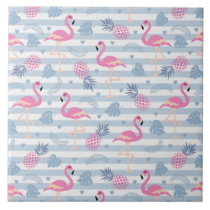 Whimsical Flamingo & Pineapple Pattern Tegeltje