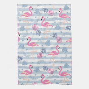 Whimsical Flamingo & Pineapple Pattern Theedoek