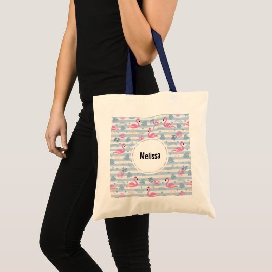 Whimsical Flamingo & Pineapple Pattern Tote Bag (Voorkant (product))