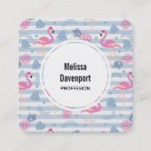 Whimsical Flamingo & Pineapple Pattern Vierkante Visitekaartje (Voorkant)