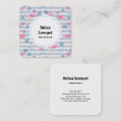 Whimsical Flamingo & Pineapple Pattern Vierkante Visitekaartje (Voorkant / Achterkant)