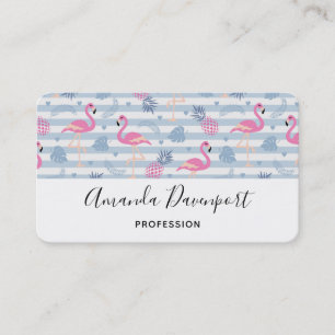 Whimsical Flamingo & Pineapple Pattern Visitekaartje