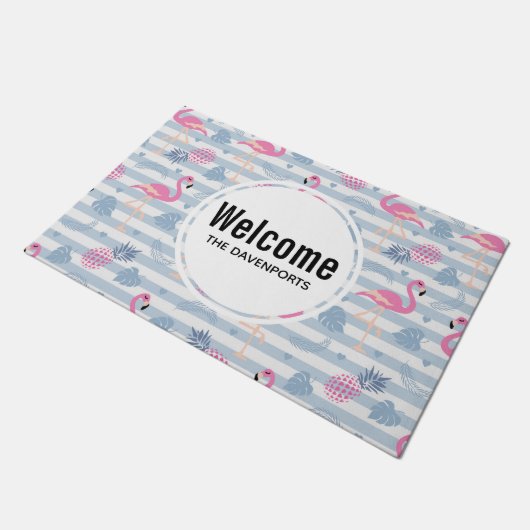 Whimsical Flamingo & Pineapple Pattern Welcome Deurmat (Schuin)