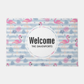 Whimsical Flamingo & Pineapple Pattern Welcome Deurmat (Voorkant)