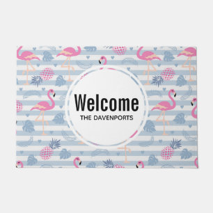 Whimsical Flamingo & Pineapple Pattern Welcome Deurmat