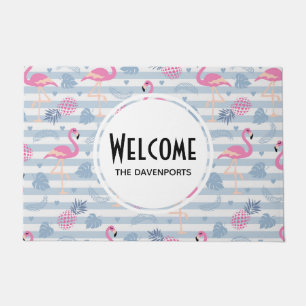 Whimsical Flamingo & Pineapple Pattern Welcome Deurmat