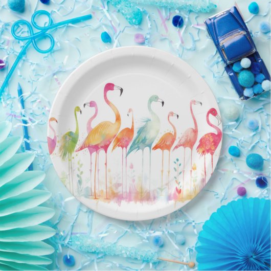 Whimsical Flamingo Vogels Papieren Bordje (Feest)