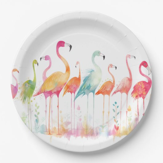 Whimsical Flamingo Vogels Papieren Bordje (Voorkant)