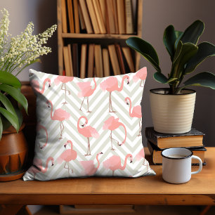 Whimsical Flamingo's en Chevrons Patroon Kussen
