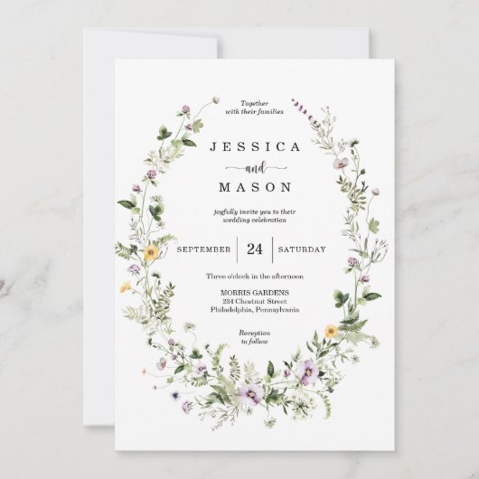 Whimsical Fleur sauvage Faire-part de mariage rust (Devant)