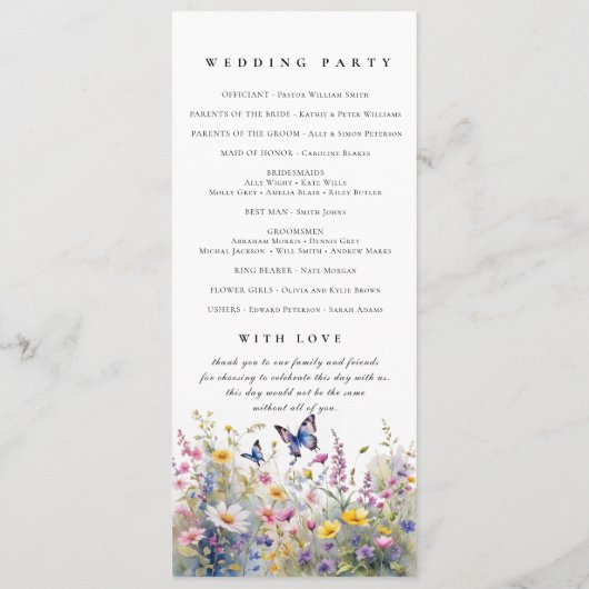 Whimsical Fleur sauvage Meadows Wedding Programme  (Dos)