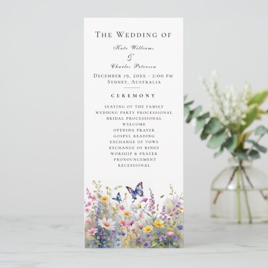 Whimsical Fleur sauvage Meadows Wedding Programme  (Debout devant)