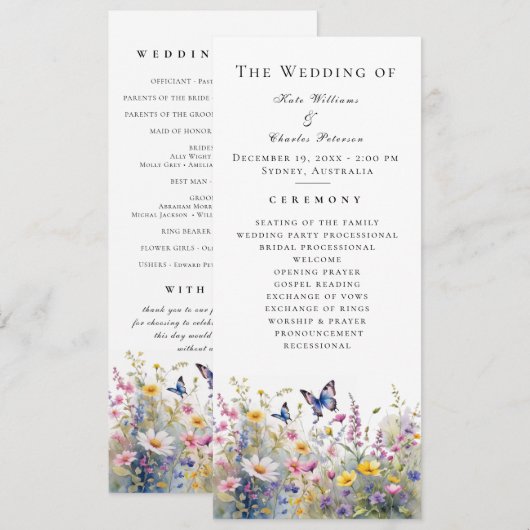 Whimsical Fleur sauvage Meadows Wedding Programme  (Devant / Derrière)