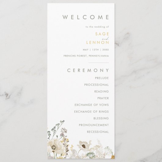 Whimsical Fleur sauvage Wedding Programme (Devant)