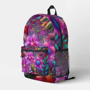 Whimsical Floral Abstract Roze Rood Paarse Blauwgr Bedrukte Rugzak