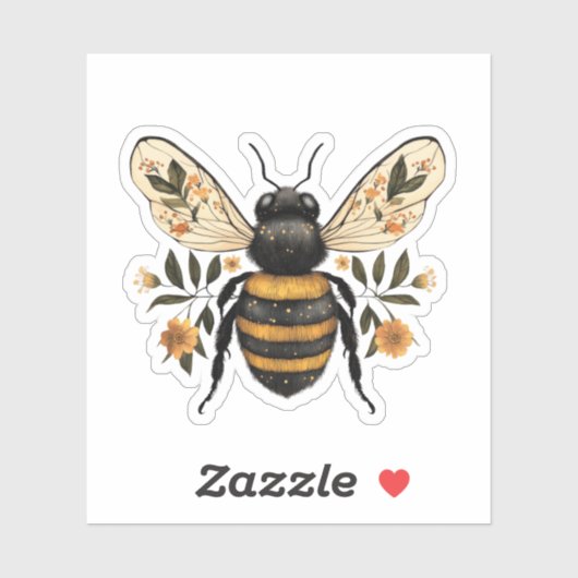 Whimsical Floral Bee Sticker (Vel)