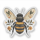 Whimsical Floral Bee Sticker (Voorkant)