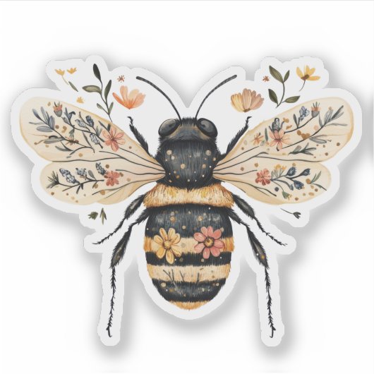 Whimsical Floral Bee Sticker (Voorkant)
