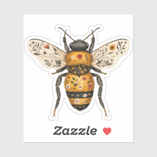 Whimsical Floral Bee Sticker (Vel)