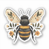 Whimsical Floral Bee Vinyl Sticker (Devant)