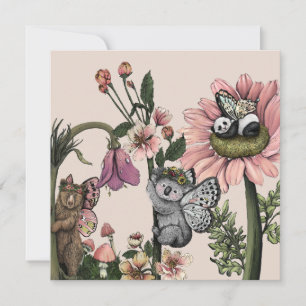 Whimsical Floral Beer feeën Waterverf kunst